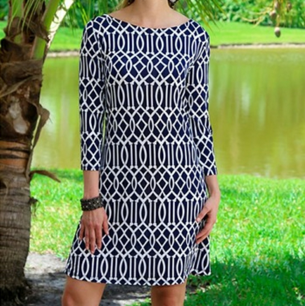 Navy & White Lattice Dress Size S